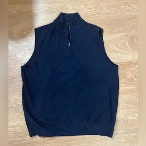 Men's Classic Navy Zip-Up Sweater Vest 100%cashmere